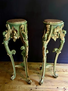 Pair of italian pedestals In gilded & painted Wood, 19th century