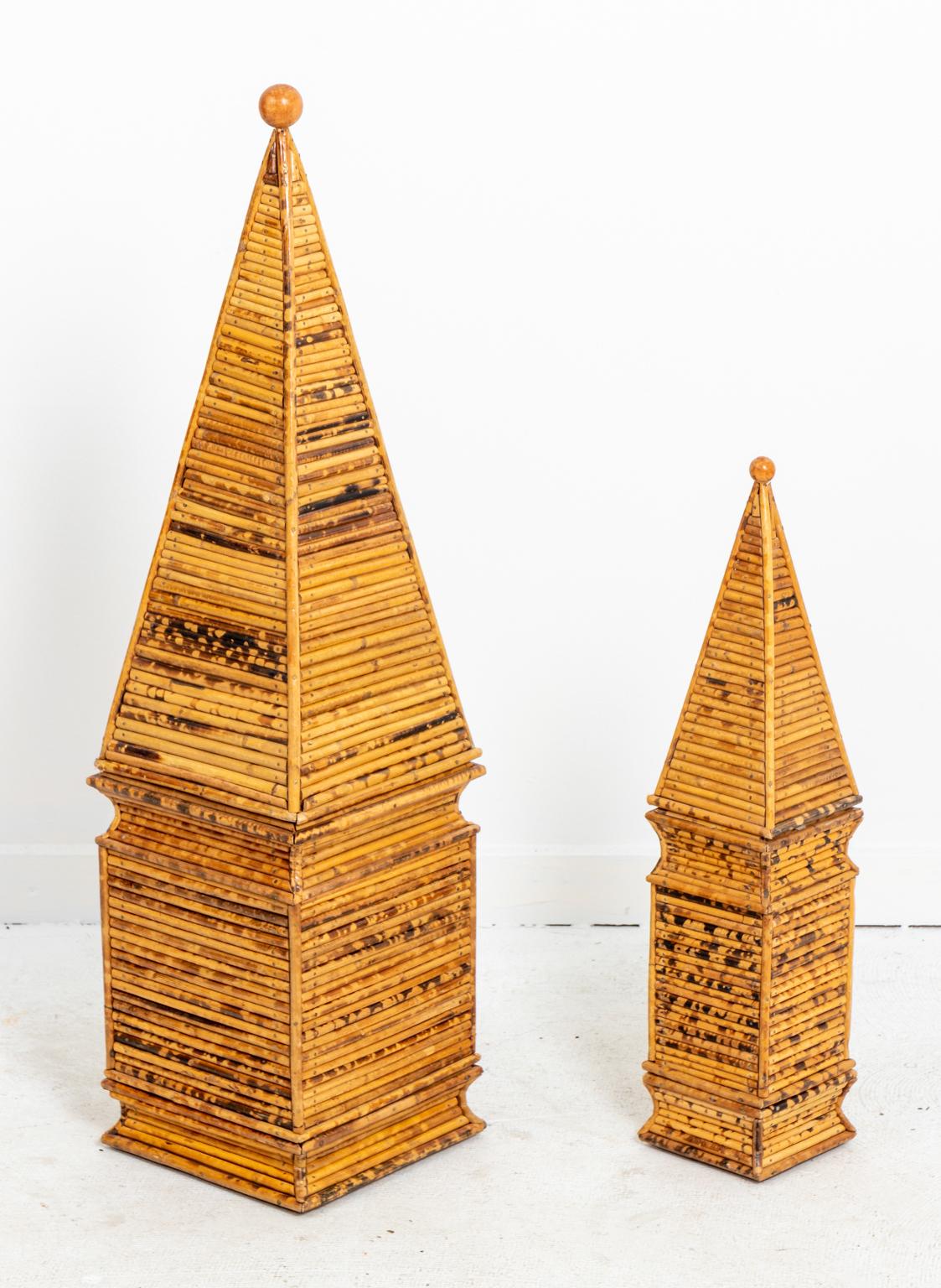 Hollywood Regency Pair of Italian Pencil Bamboo Obelisks