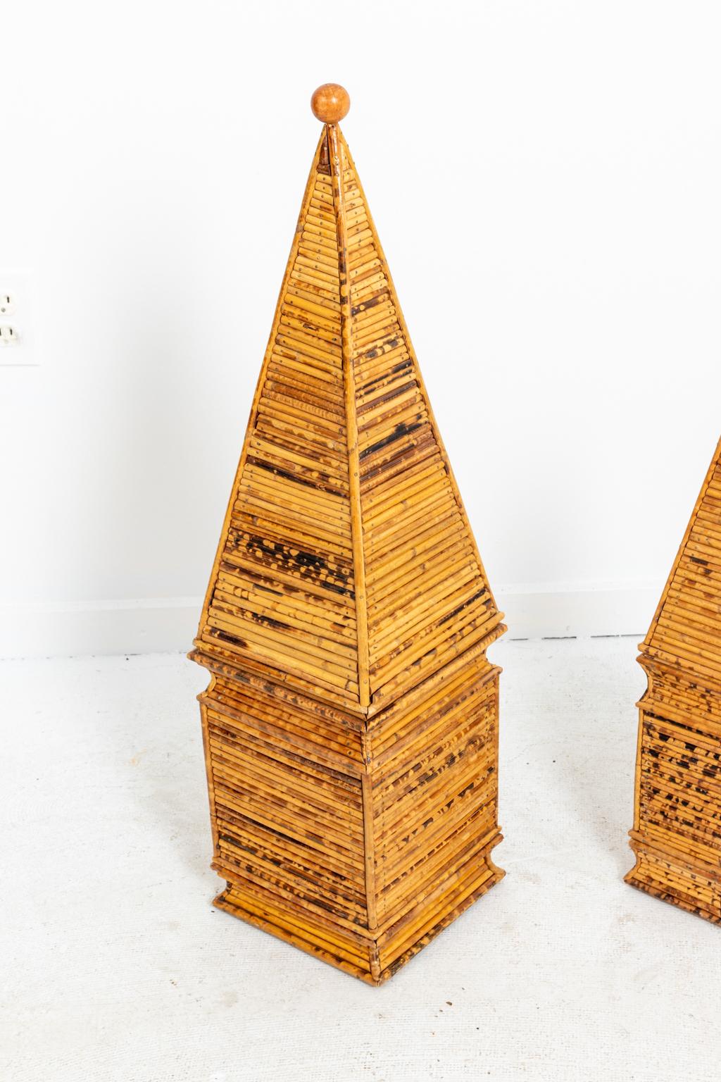 Late 20th Century Pair of Italian Pencil Bamboo Obelisks