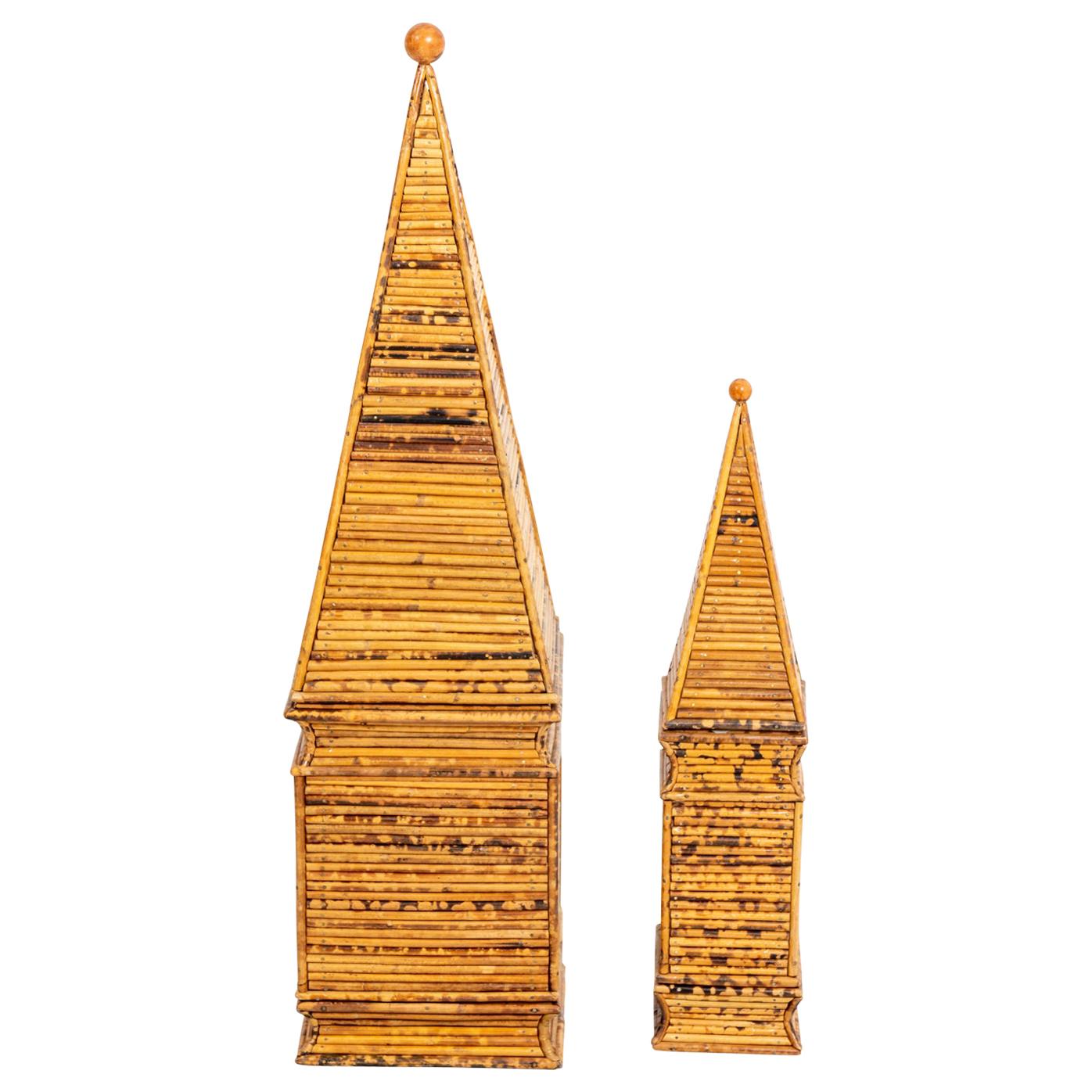 Pair of Italian Pencil Bamboo Obelisks