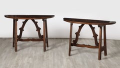 Pair of Italian Period Baroque Walnut Demi-Lune Console Tables, circa 1680