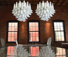Pair of  Italian 53 White Petal Chandelier, Murano