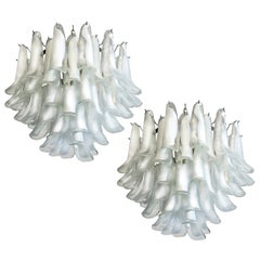 Vintage Pair of  Italian 53 White Petal Chandelier, Murano