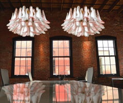 Pair of Italian 64 Petals Chandeliers Ceiling Light, Murano
