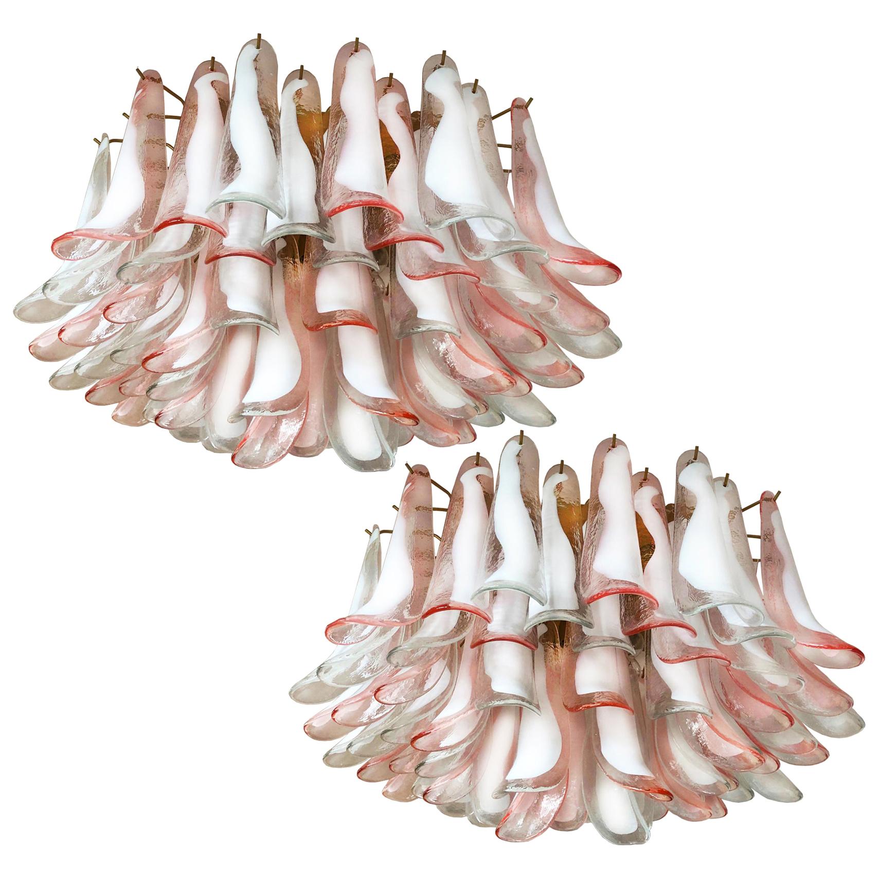 Pair of Italian 64 Petals Chandeliers Ceiling Light, Murano For Sale