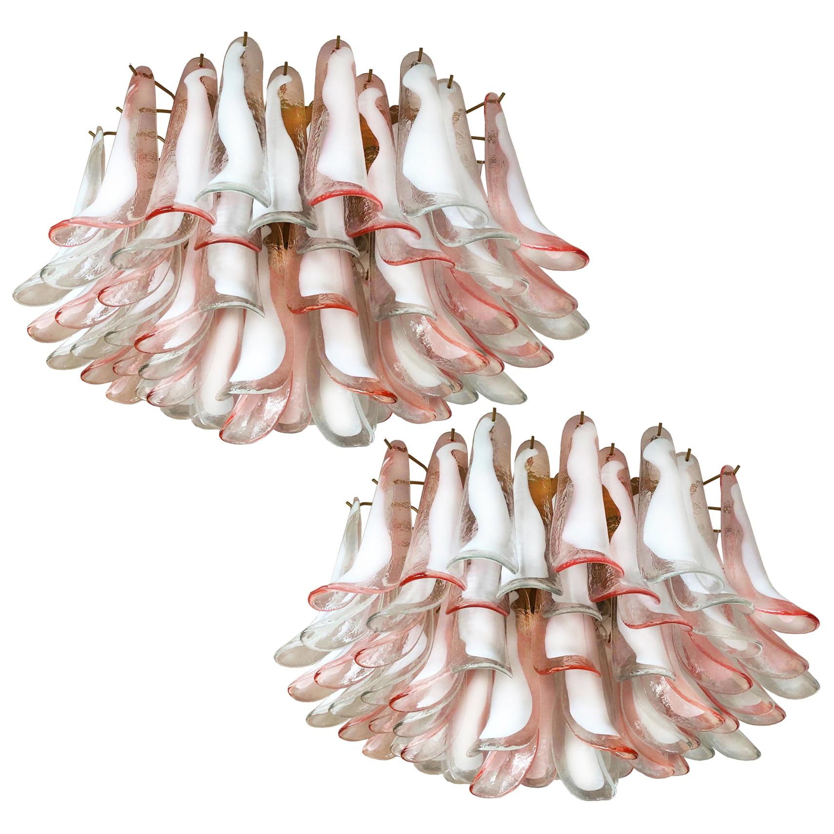 Pair of Italian 64 Petals Chandeliers Ceiling Light, Murano