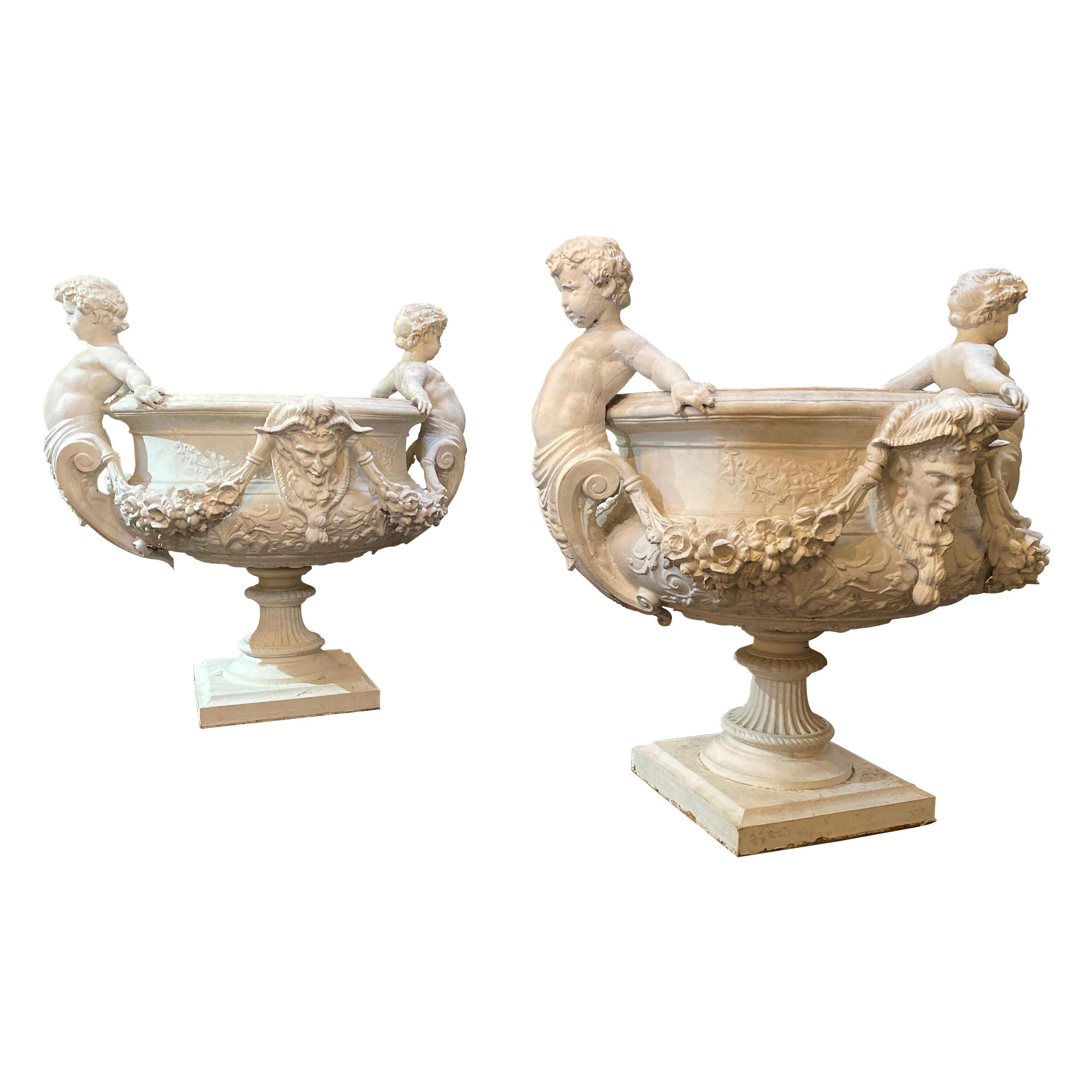 Pair of Italian Pewter Planters For Sale