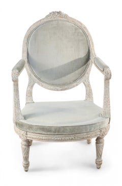 Pair of Italian Piedmontese Rounded Back Carved and Upholstered Armchairs