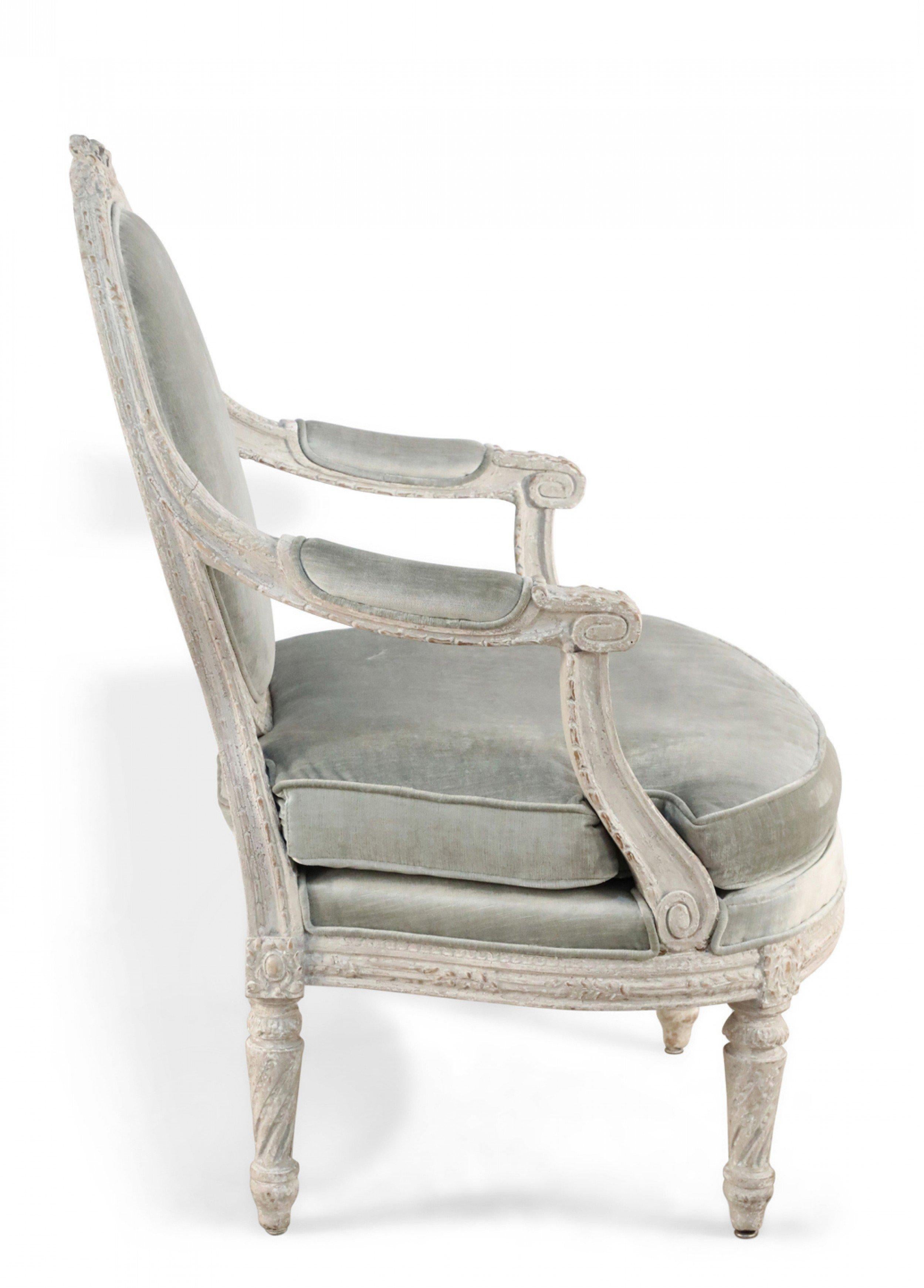 Wood Pair of Italian Piedmontese Rounded Back Carved and Upholstered Armchairs For Sale