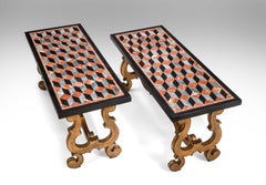 Pair of Italian Pietra Dura Marbles, Now with Later Coffee Table Bases