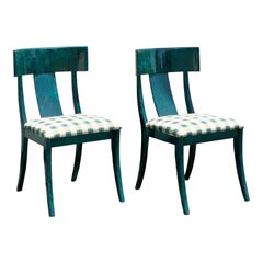 Pair of Italian Pietro Constantini Klismos Green Lacquer Dining Chairs