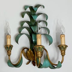 Pair Of Italian Pineapple Tole Leaf Wall Sconces