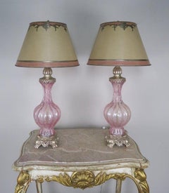 Pair of Vintage Murano Glass Table Lamps, Italy, Mid-20th Century