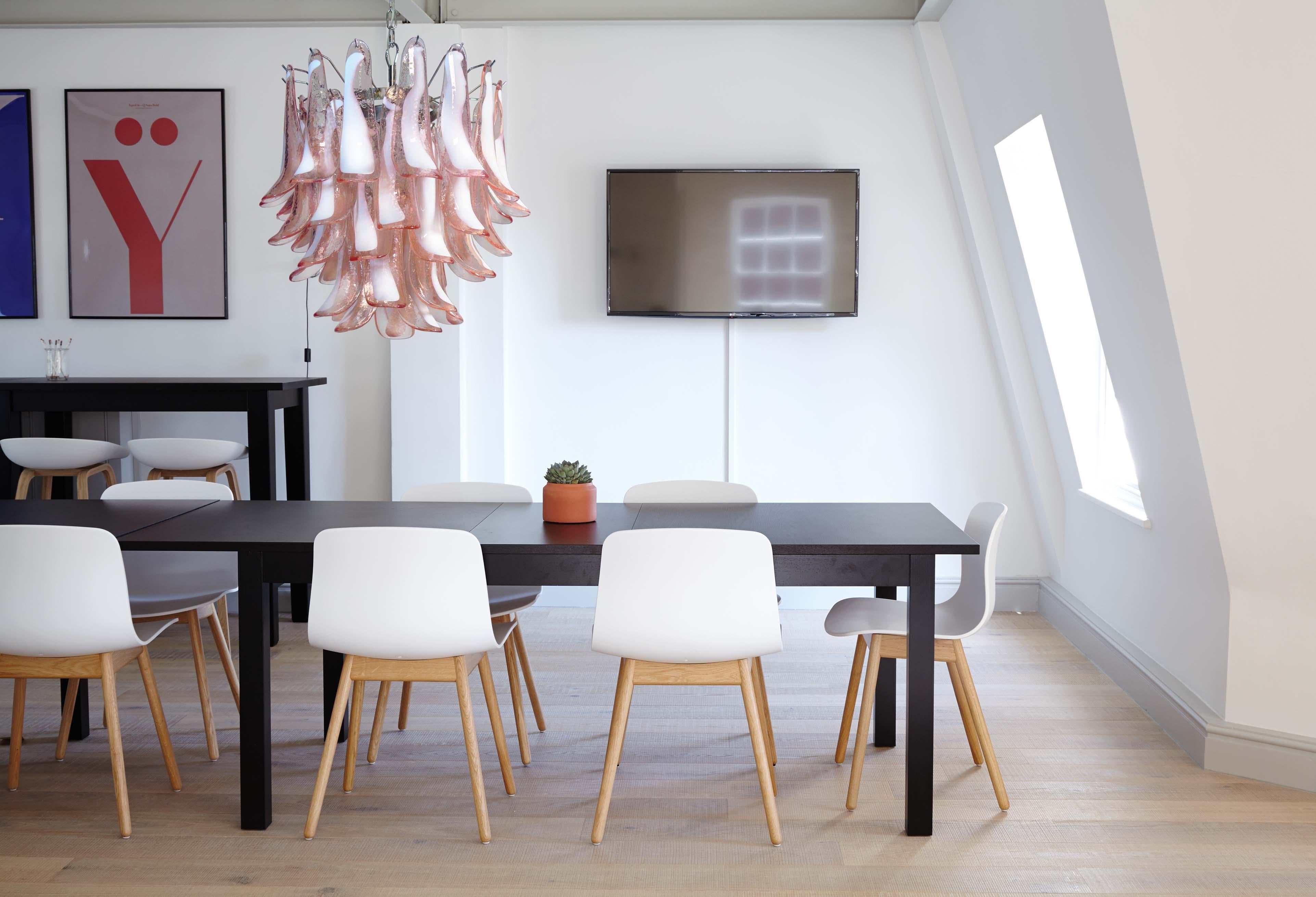 Pair of Italian Pink Petal Chandeliers, Murano 5