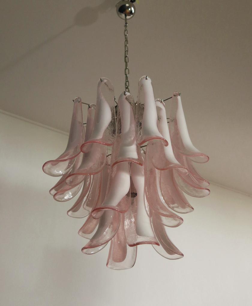 Pair of Italian Pink Petal Chandeliers, Murano 6