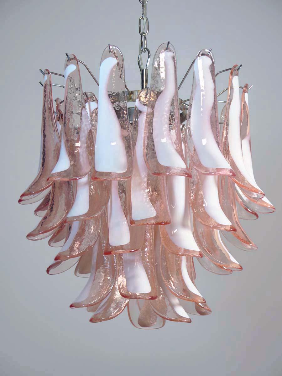 Pair of Italian Pink Petal Chandeliers, Murano 6