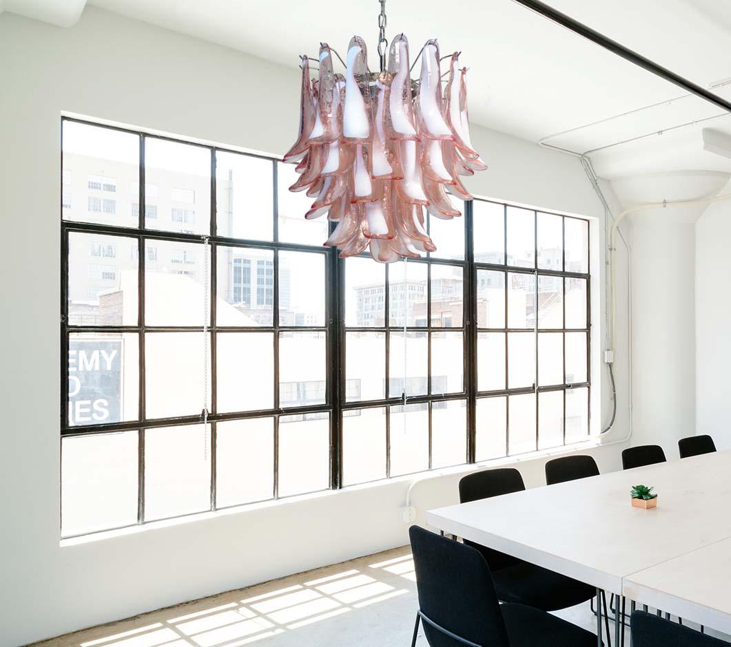 Pair of Italian Pink Petal Chandeliers, Murano 7