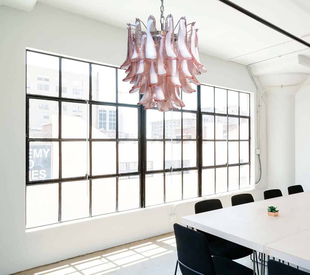 Pair of Italian Pink Petal Chandeliers, Murano 7