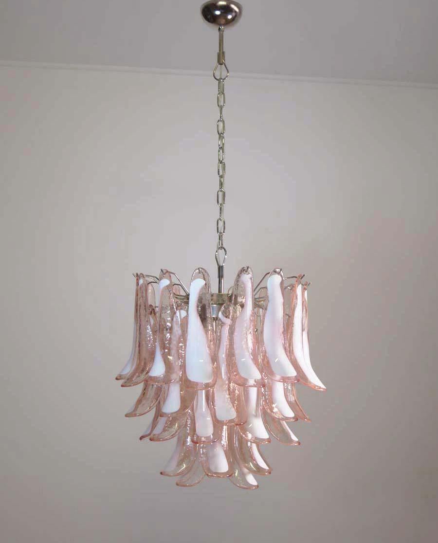 Pair of Italian Pink Petal Chandeliers, Murano 8