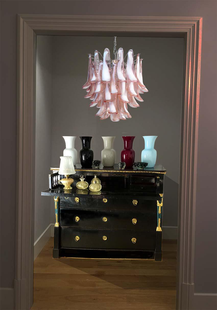 Pair of Italian Pink Petal Chandeliers, Murano 9