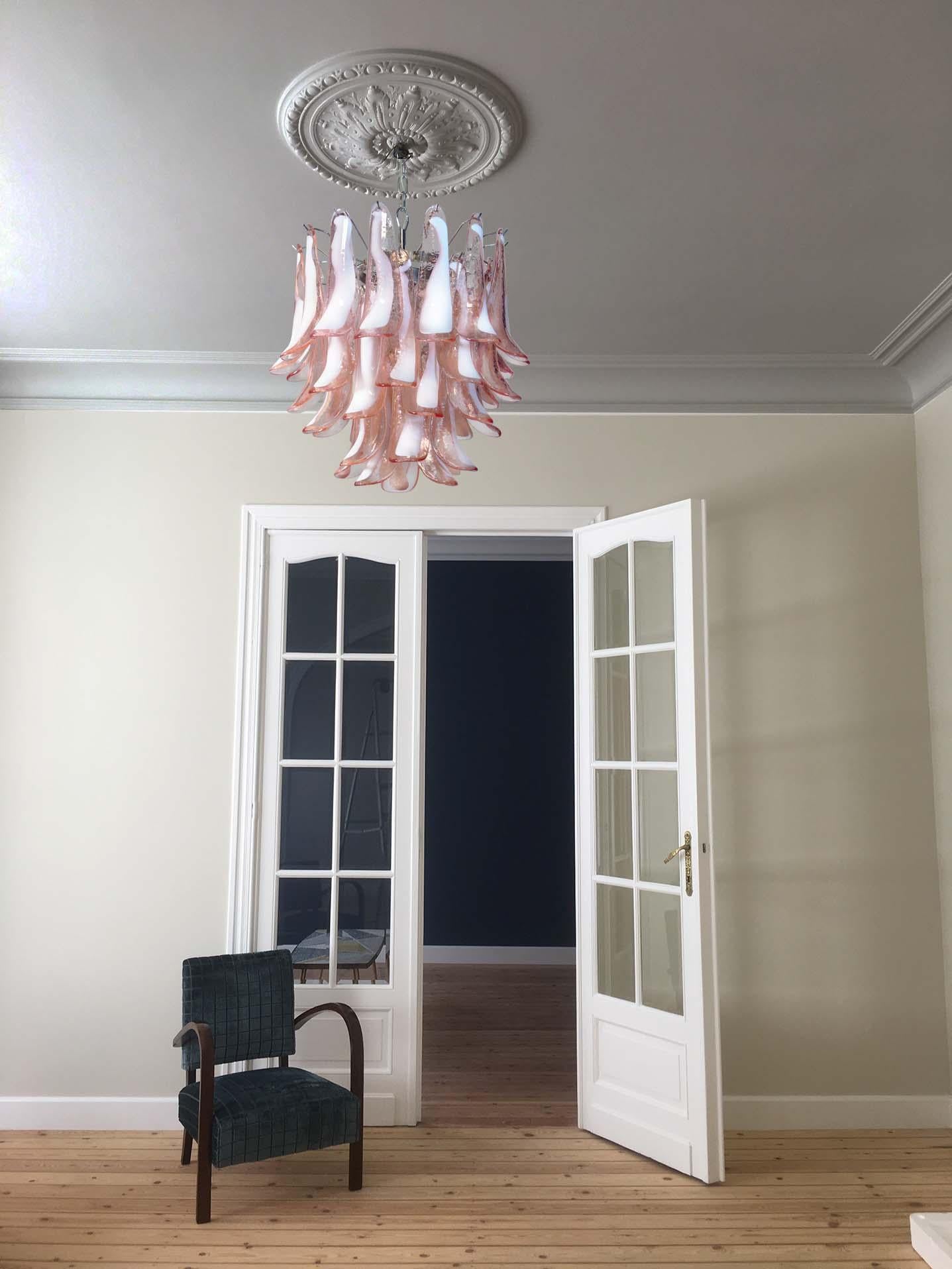 Pair of Italian Pink Petal Chandeliers, Murano 10