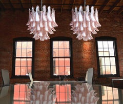 Pair of Italian 41 Pink Petal Chandeliers, Murano