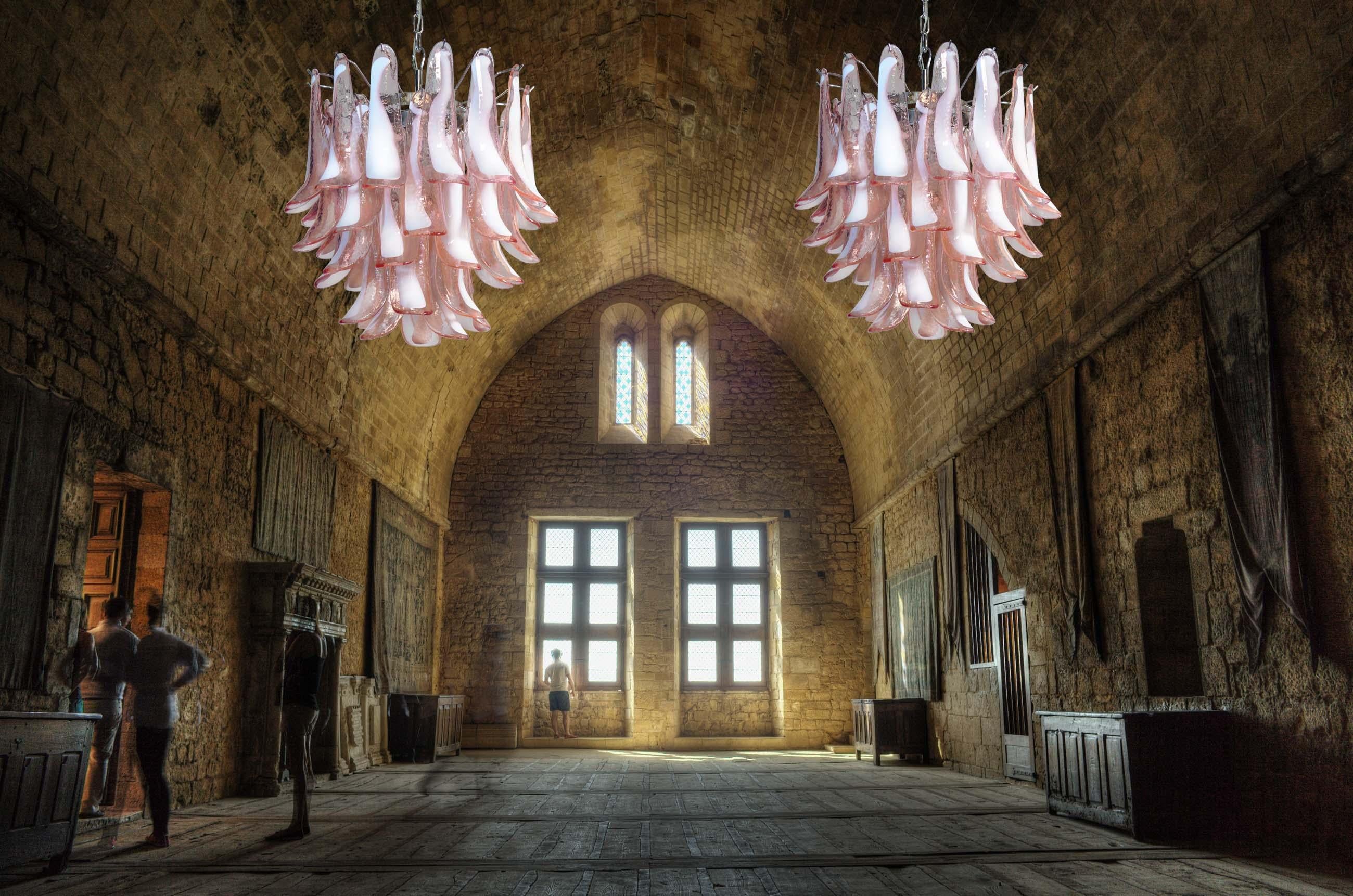 Pair of Italian Pink Petal Chandeliers, Murano 4