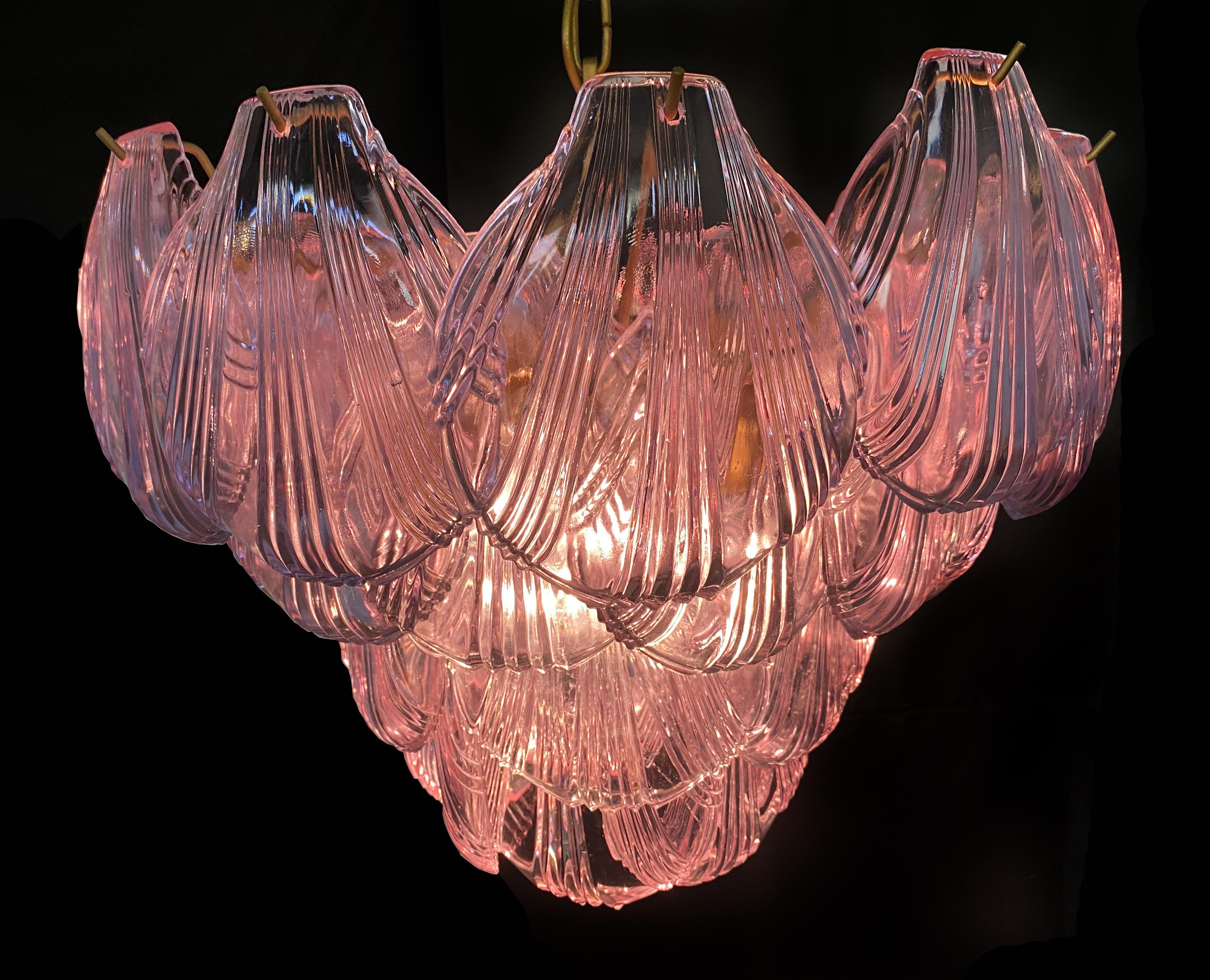 Pair of Italian Pink Shell Chandeliers, Murano For Sale 8