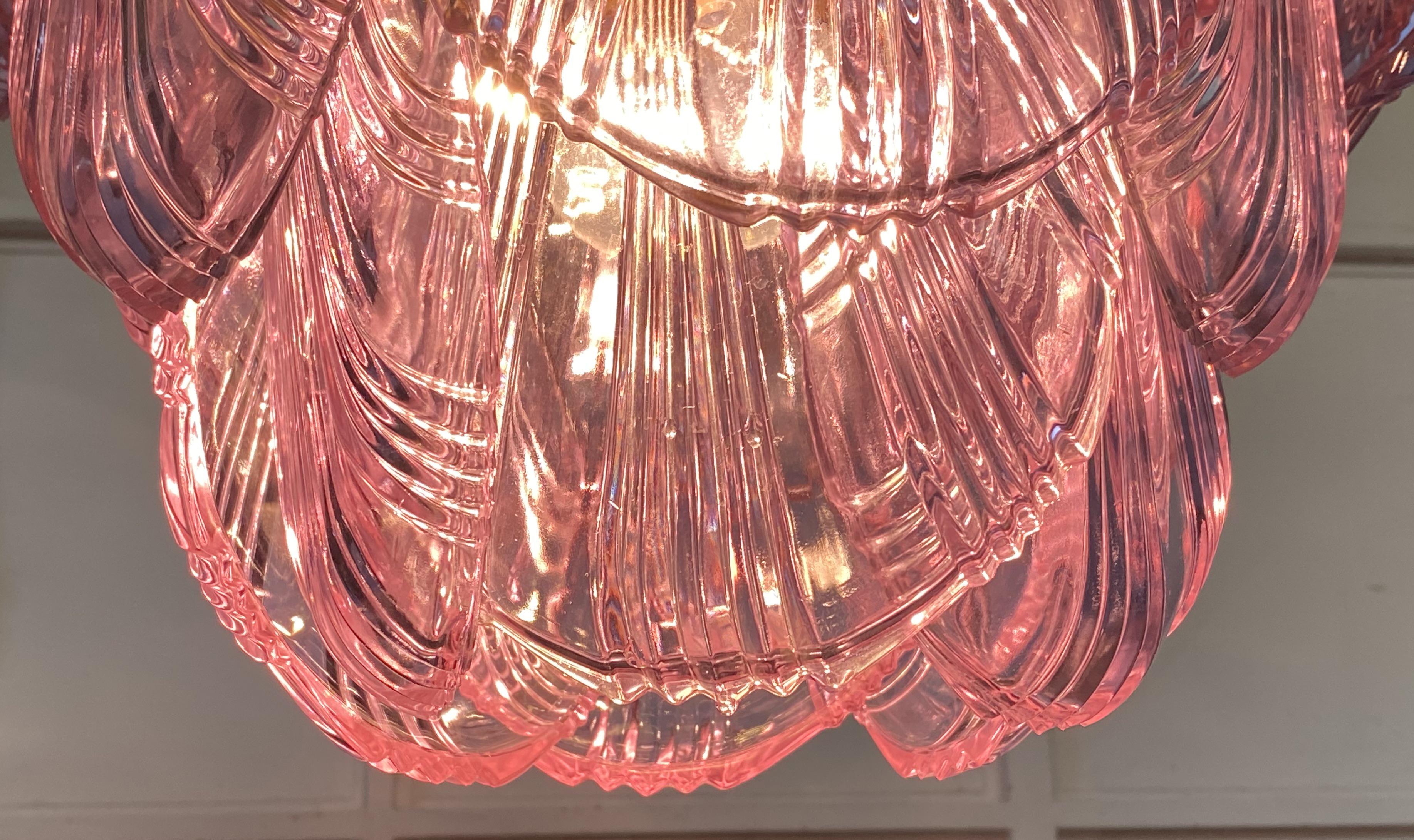 Pair of Italian Pink Shell Chandeliers, Murano For Sale 11