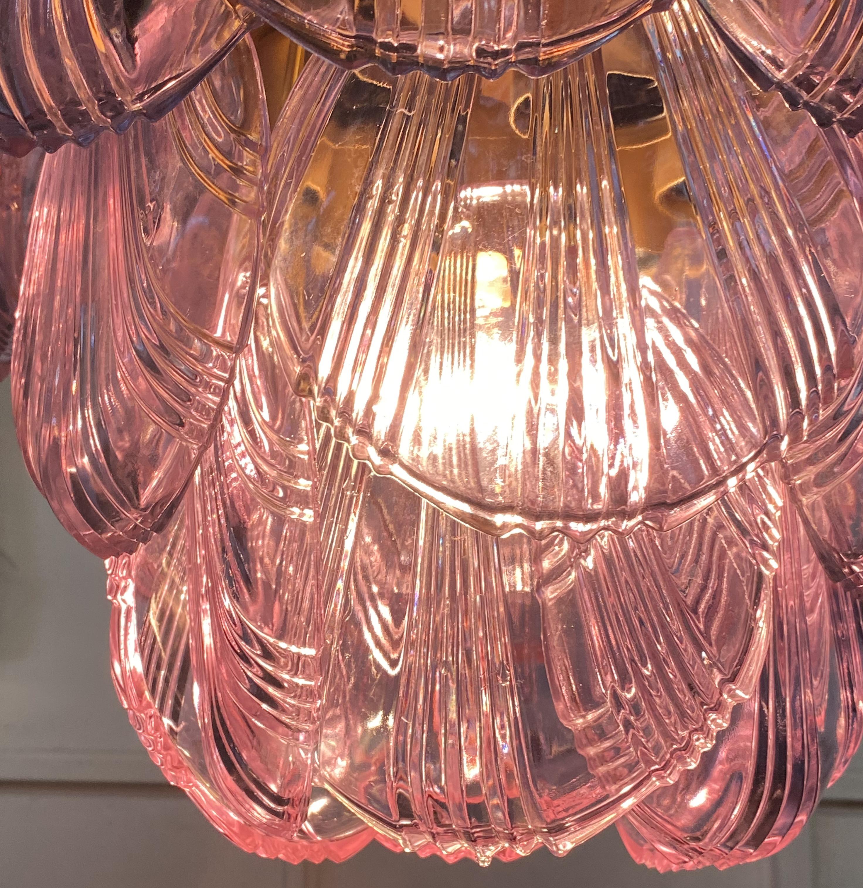 Pair of Italian Pink Shell Chandeliers, Murano For Sale 12