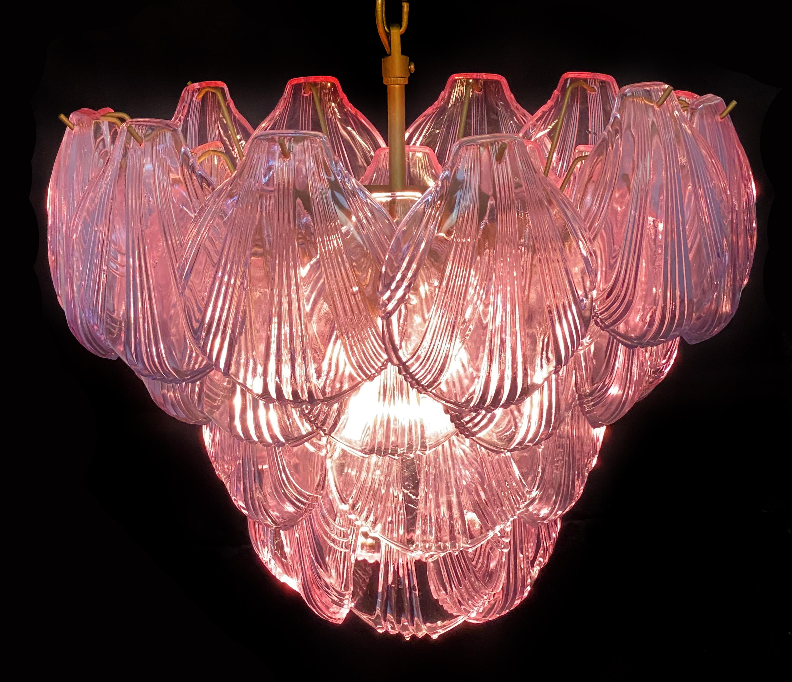 20th Century Pair of Italian Pink Shell Chandeliers, Murano For Sale