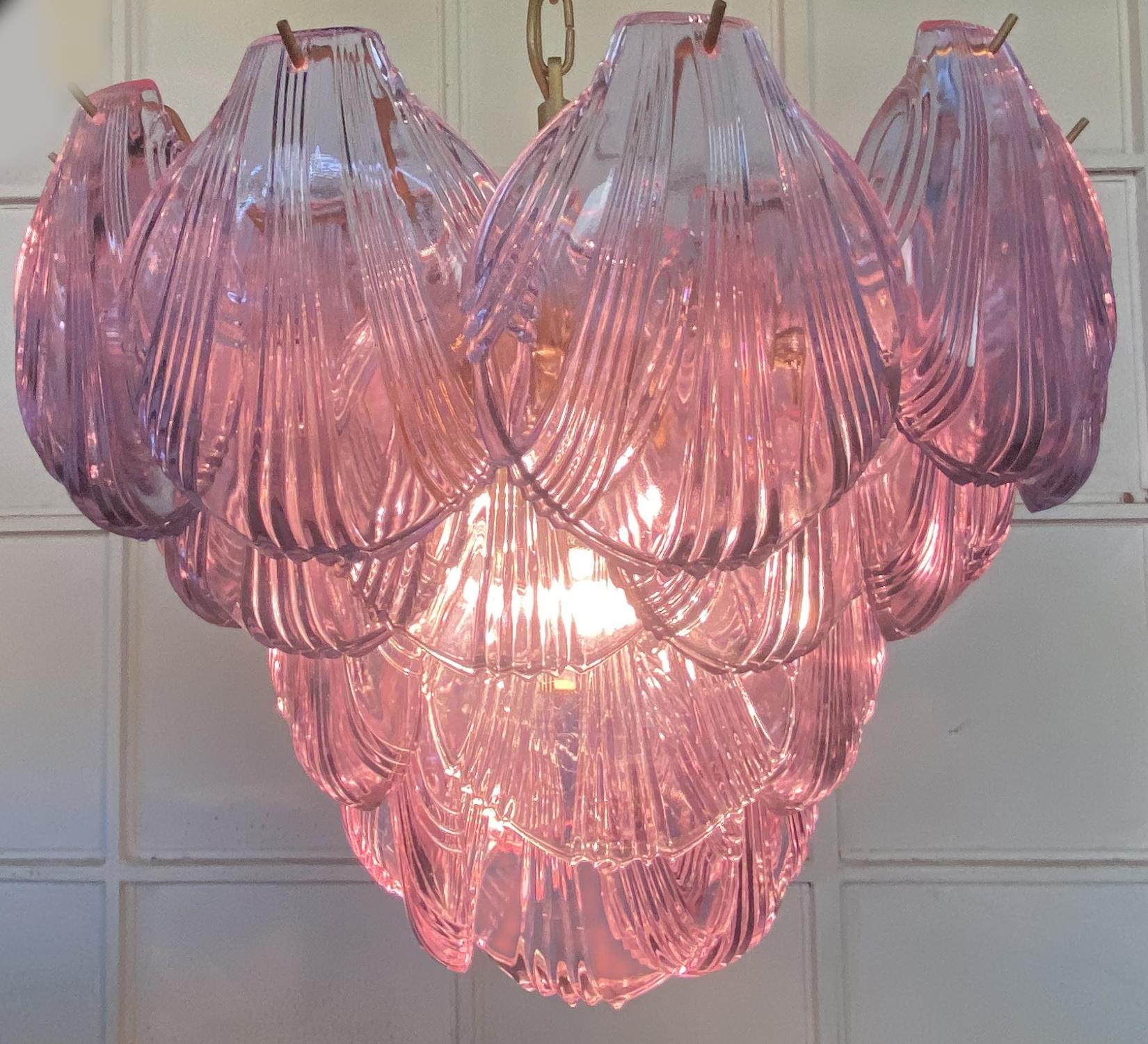 Pair of Italian Pink Shell Chandeliers, Murano For Sale 2