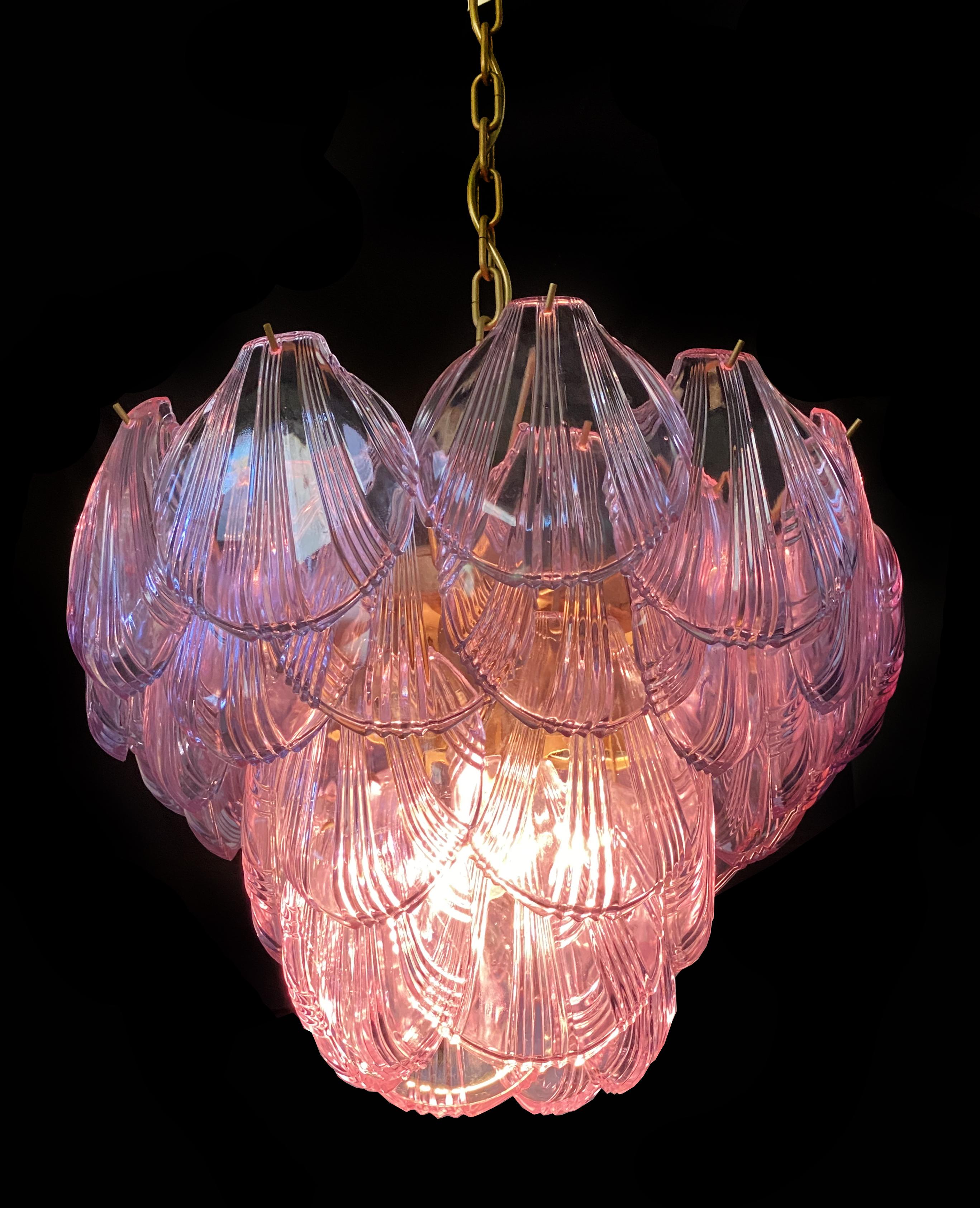 Pair of Italian Pink Shell Chandeliers, Murano For Sale 3