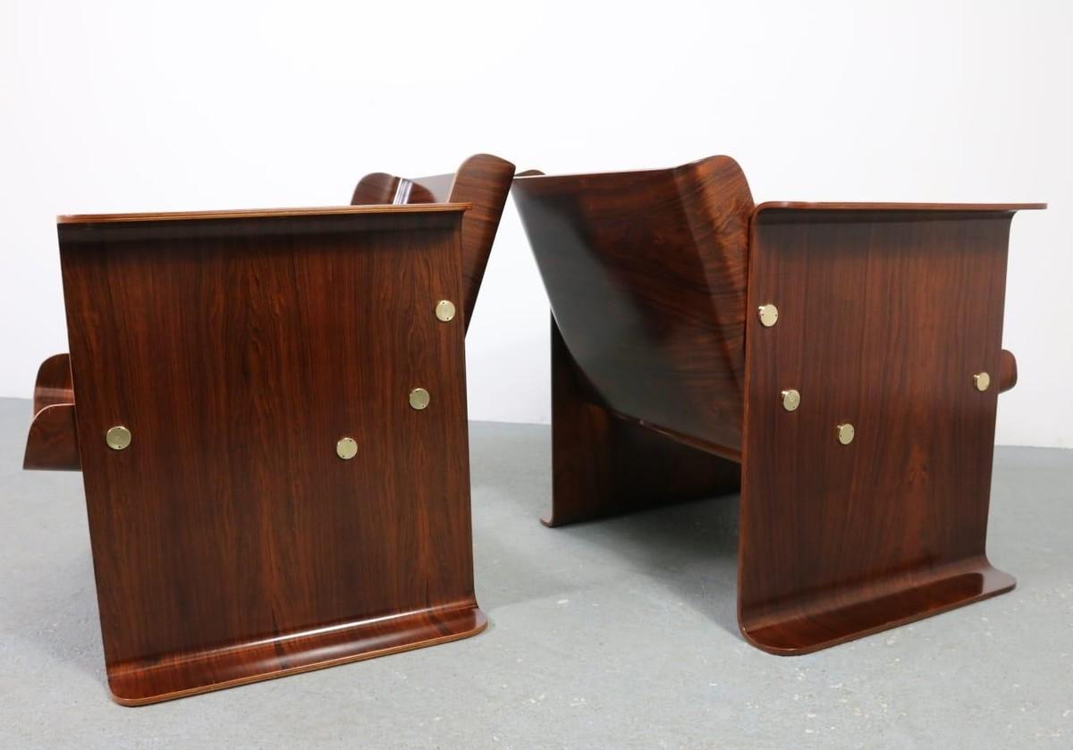 Pair of Italian plywood curved armchairs.