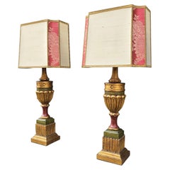 Pair of Italian Polychrome and Giltwood Table Lamps