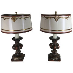 Pair of Italian Polychrome Lamps with Parchment Shades
