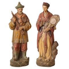 Pair of Italian Polychrome Terracotta Chinoiserie Figures of Musicians
