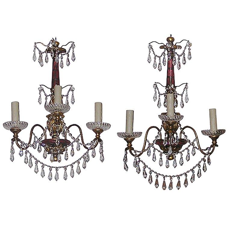 Paire d'appliques italiennes polychromées et en cristal