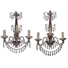 Pair of Italian Polychromed and Crystal Sconces