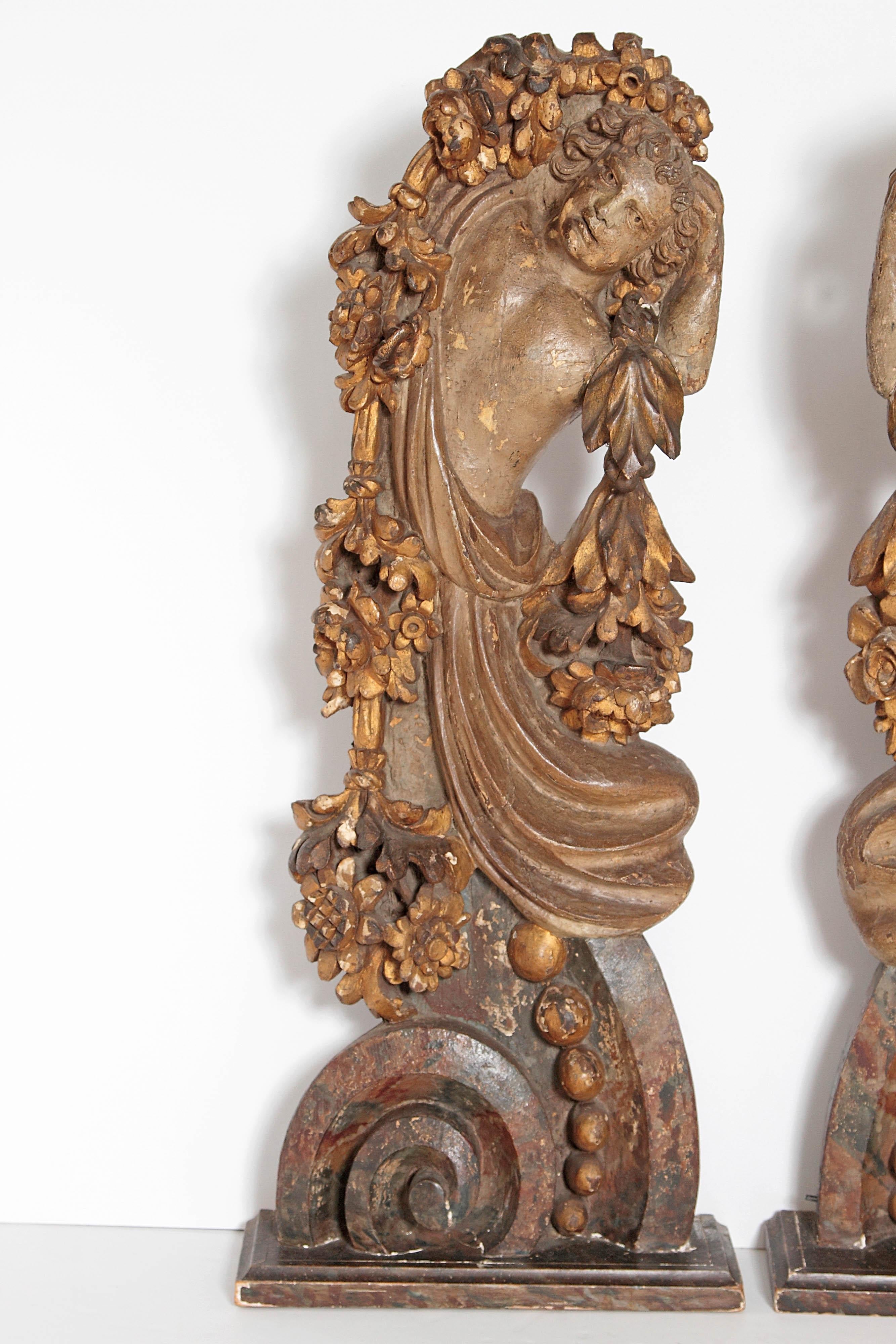 19th Century Pair of Italian Polychromed Male Figures or Torsos