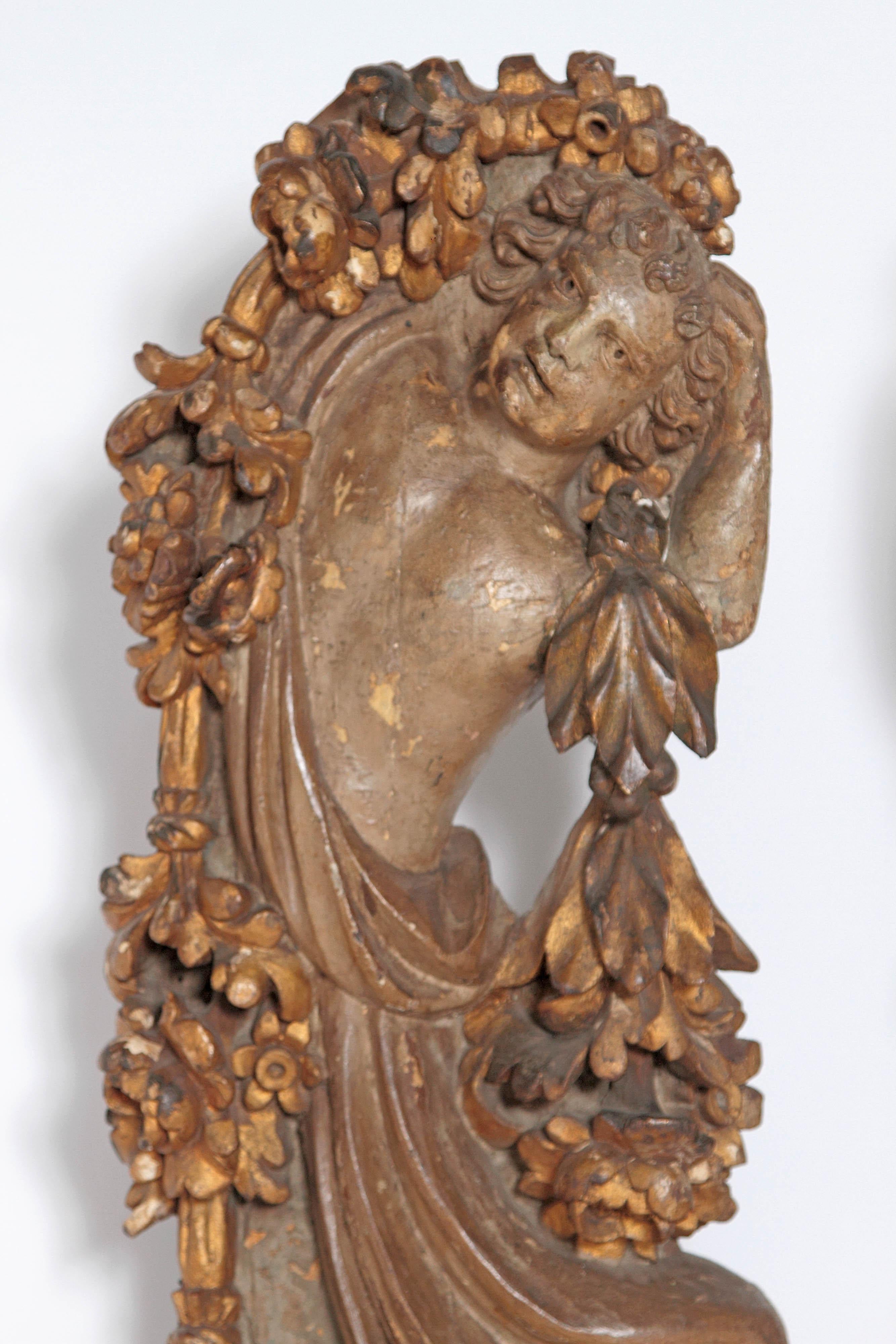 Wood Pair of Italian Polychromed Male Figures or Torsos