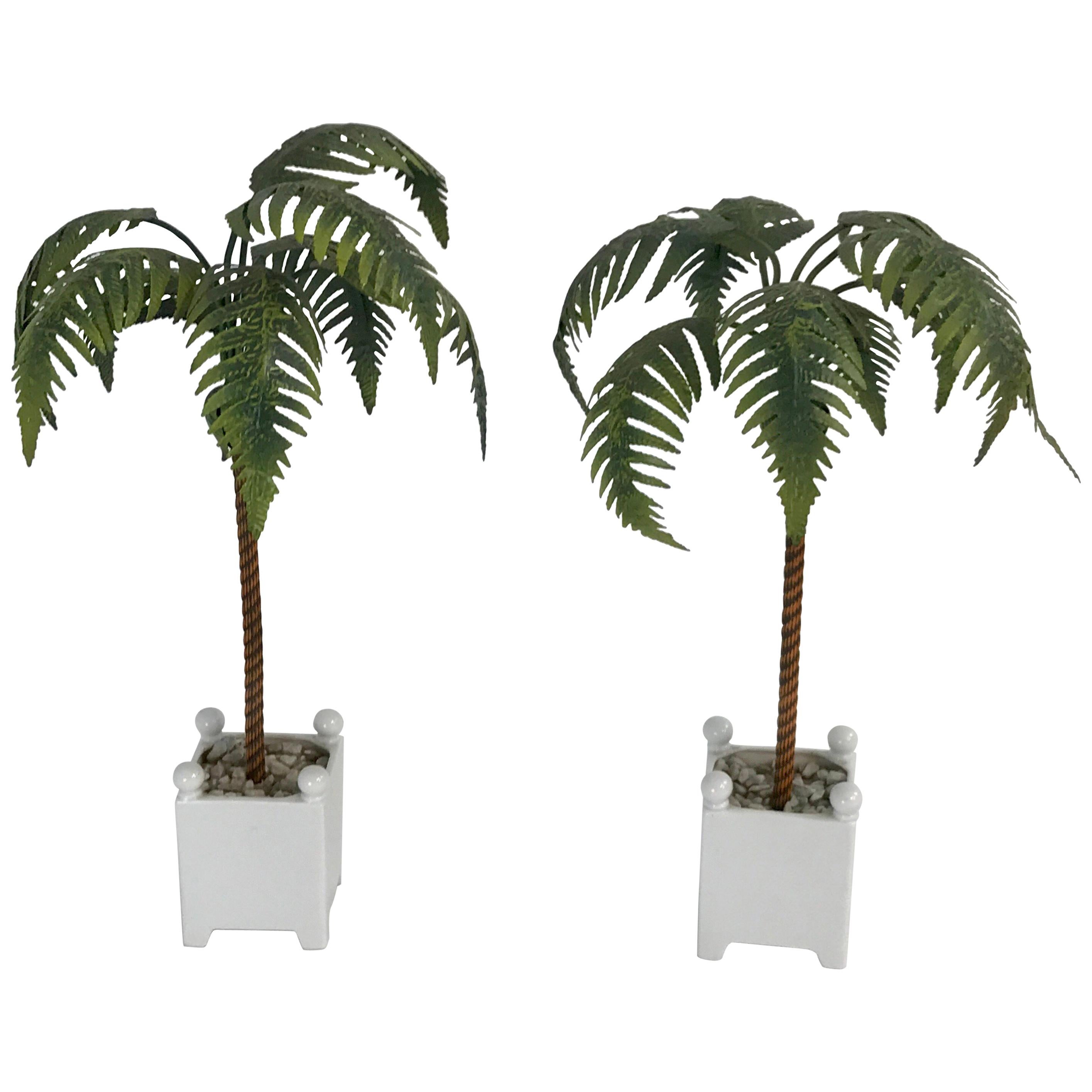 Pair of Italian Polychromed Tole Palm Trees For Sale