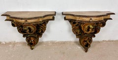 Pair of Italian Polychromed Wall Pedestals with Marble Tops, Mid-20th Century