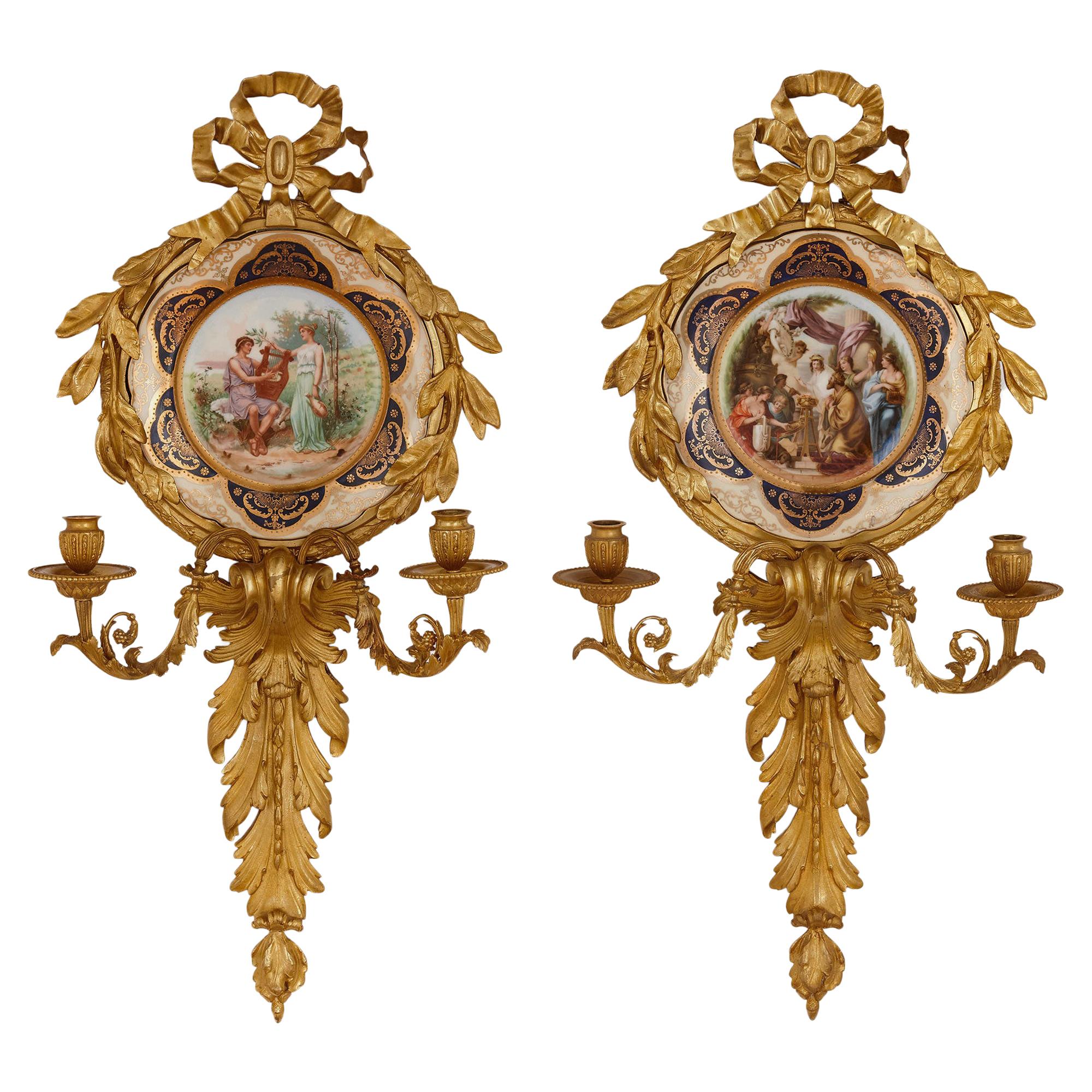 Pair of Italian Porcelain and Gilt Bronze Sconces by Pauly & Co.