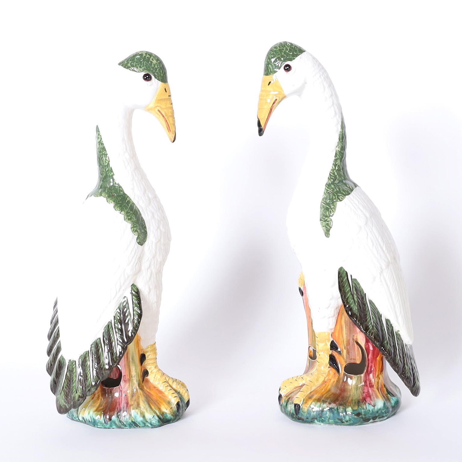 Paar italienische Porzellanvögel, signiert Meiselman (Moderne der Mitte des Jahrhunderts) im Angebot