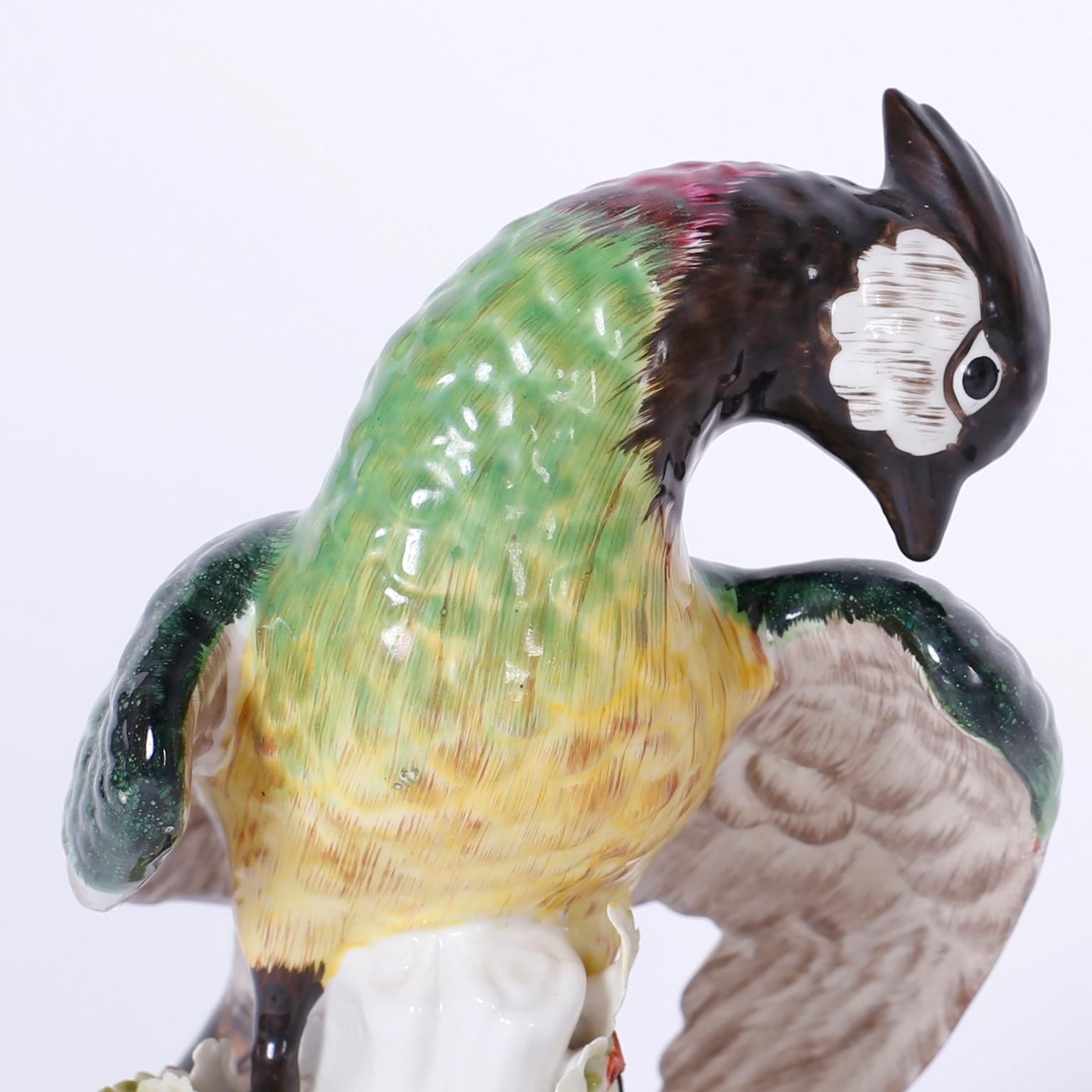 British Colonial Pair of Italian Porcelain Parrots