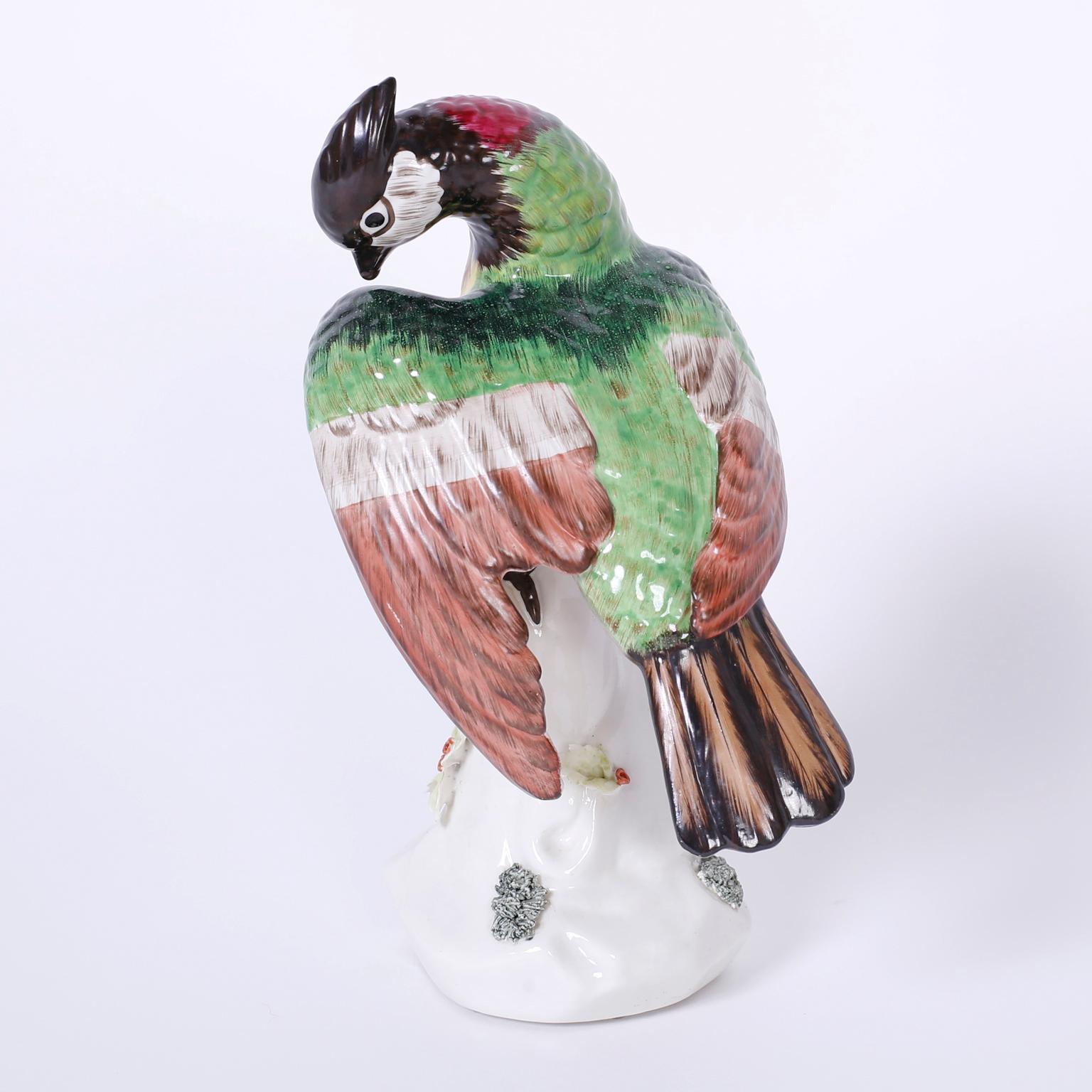 Pair of Italian Porcelain Parrots In Excellent Condition In Palm Beach, FL