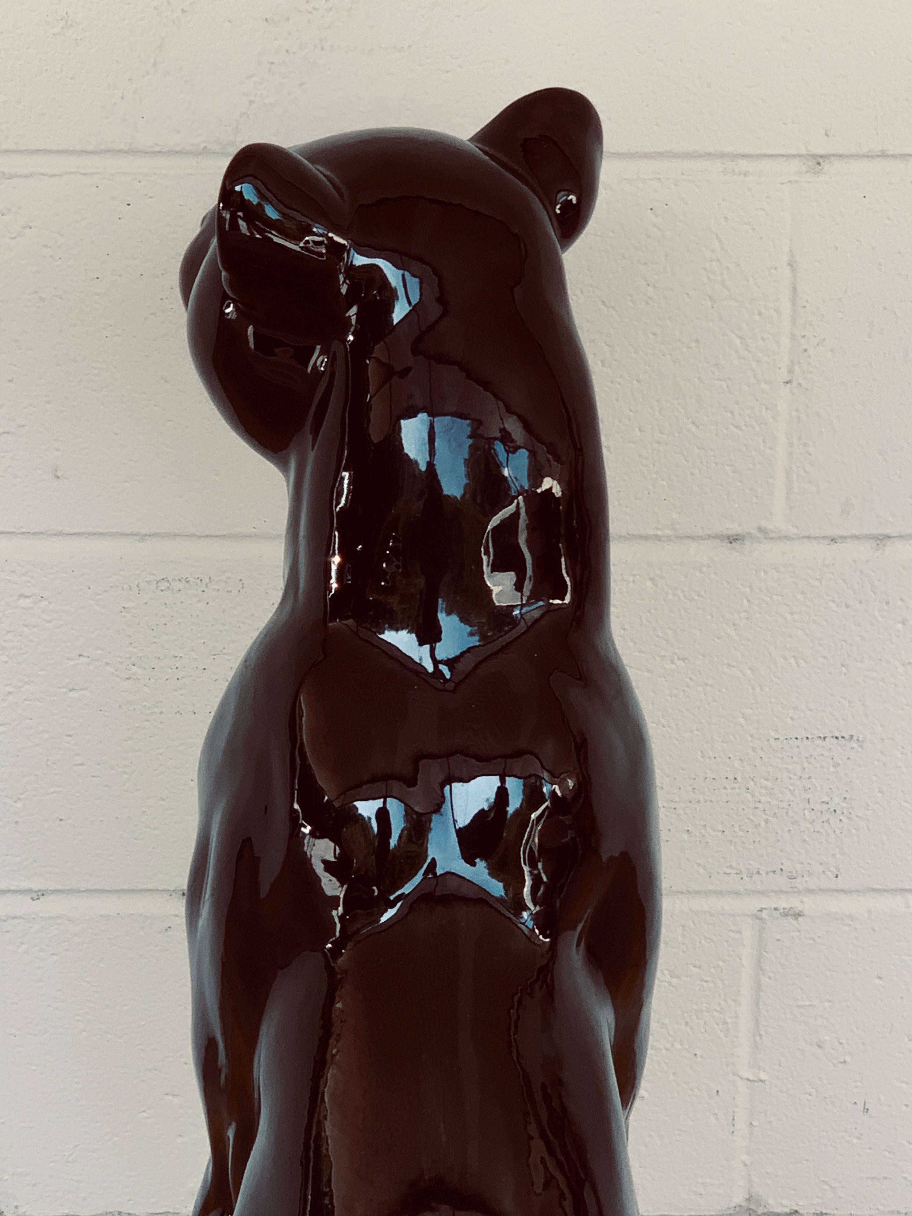 Pair of Italian Porcelain Seated Black Panthers For Sale 4