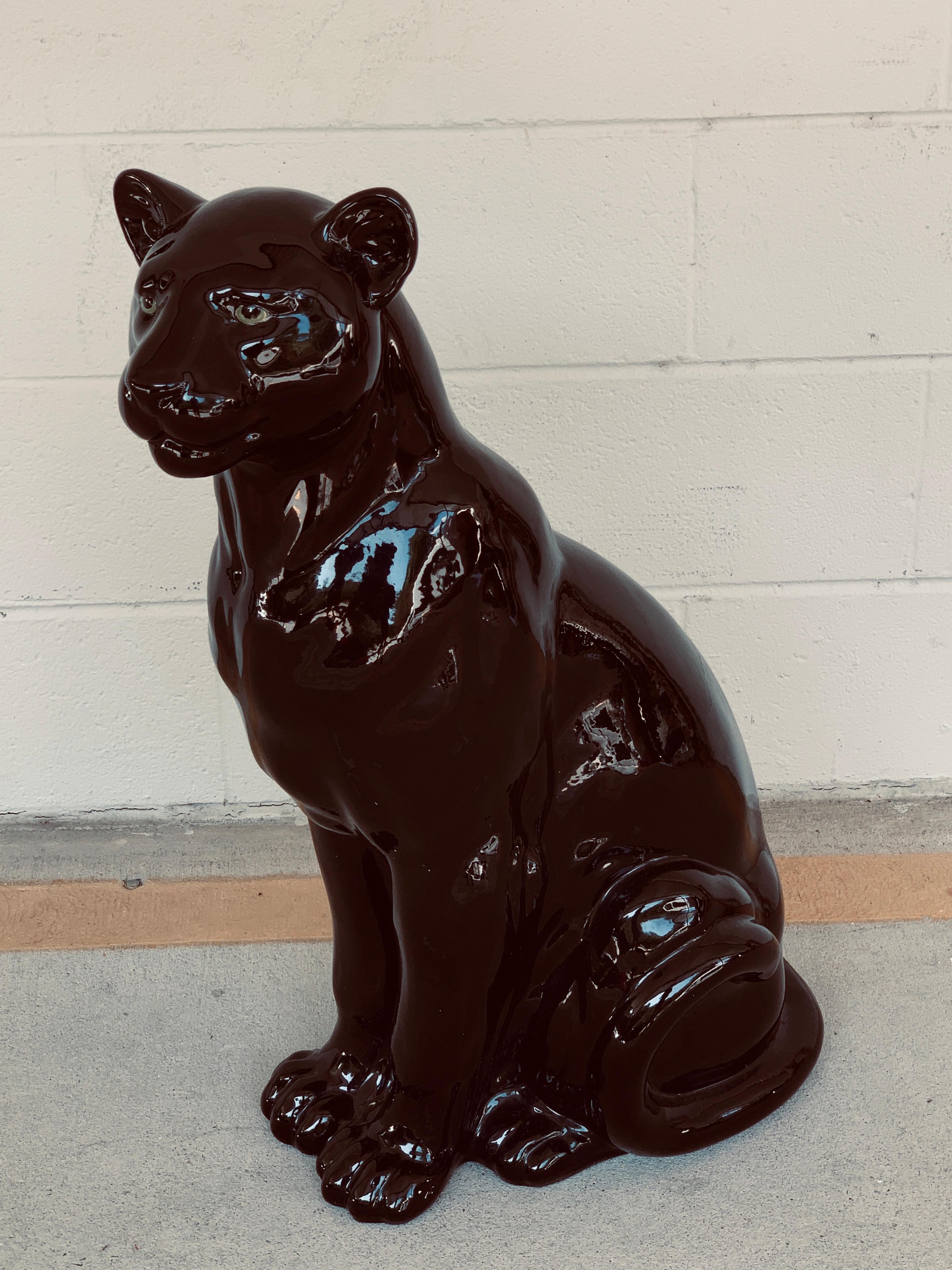 Pair of Italian Porcelain Seated Black Panthers For Sale 5