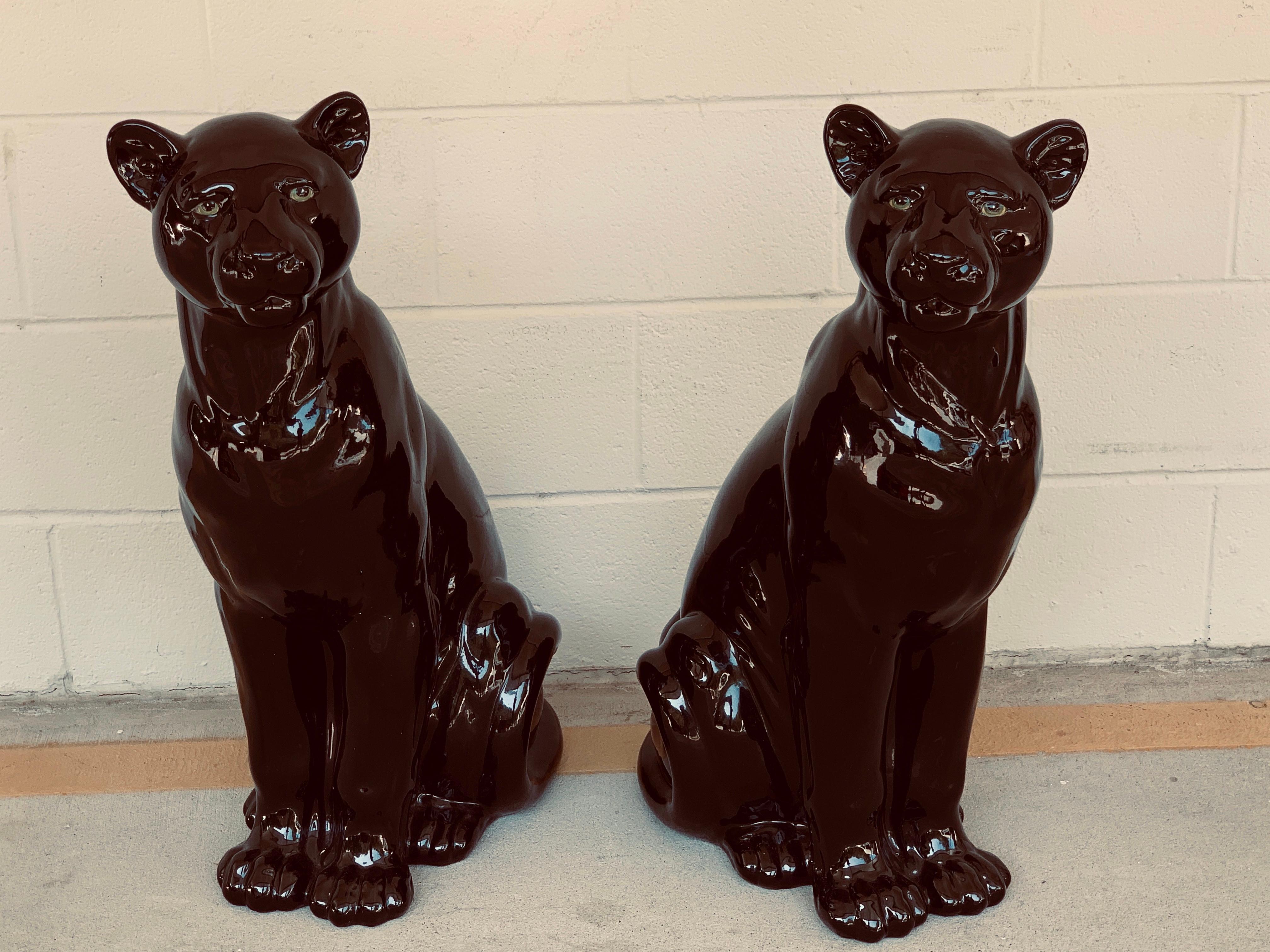 Pair of Italian Porcelain Seated Black Panthers For Sale 7